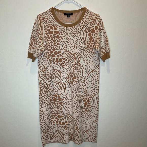 Ann Taylor Mixed Animal Print Knit Shift Dress Ribbed Trim Size M/P - Picture 2 of 12